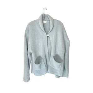 Soft Surroundings Cardigan Soft Blue Chenille Cozy Long Sleeve Mock Neck Large